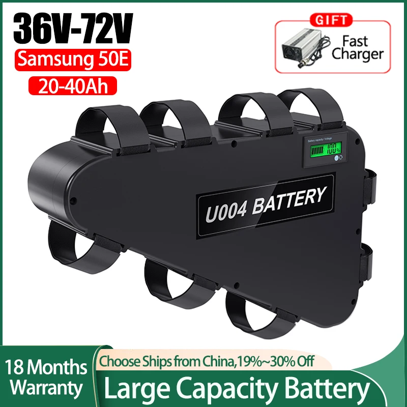 

21700 Samsung Ebike Battery 48V 30Ah 36V 40Ah 52V Battery 60V 25Ah 72V 20Ah Triangle Battery for 3000W 2000W 1000W 500W 250W