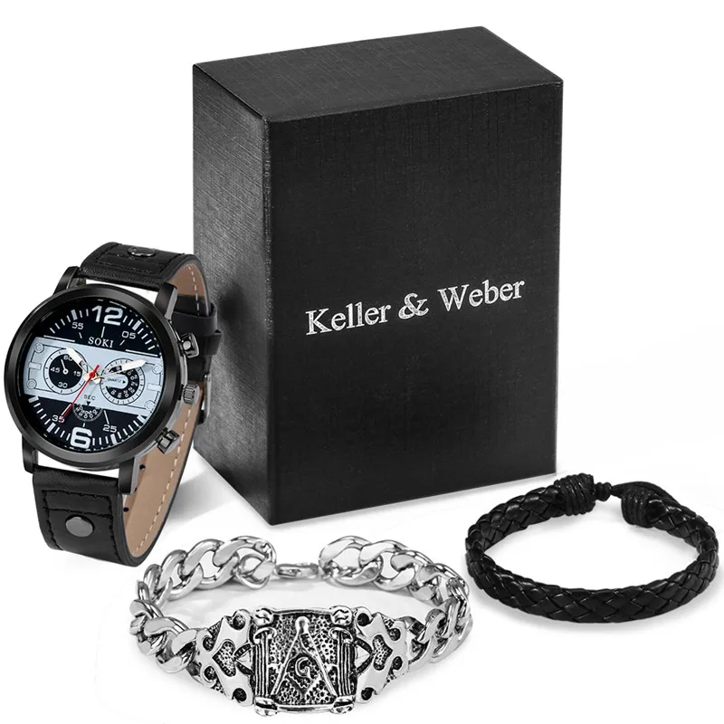 Streetwear Men's Freemasonry Chain Braided Bracelet Leather Band Quartz Analog Wrist Watch Special Gift Set To Male Box
Streetwear Men's Freemasonry Chain Braided Bracelet Leather Band Quartz Analog Wrist Watch Special Gift Set To Male Box