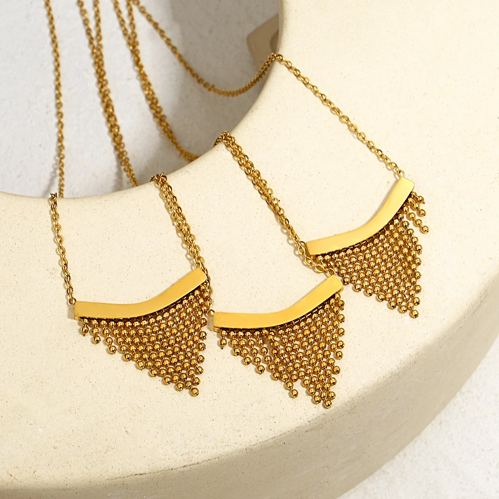 Stainless Sreel Filled Boho Chain Necklaces Fringe Dangling Beads Mesh Inverted Gold Triangle Necklace for Women Simple Jewelry
Stainless Sreel Filled Boho Chain Necklaces Fringe Dangling Beads Mesh Inverted Gold Triangle Necklace for Women Simple Jewelry