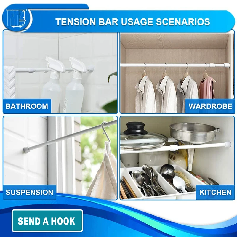 Tension Rods Adjustable Spring Steel Cupboard Bars Tension Curtain Rod Shower Rod Extendable Width Wardrobe 28 to 48 Inches
Tension Rods Adjustable Spring Steel Cupboard Bars Tension Curtain Rod Shower Rod Extendable Width Wardrobe 28 to 48 Inches