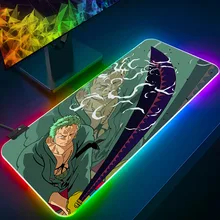 One Piece Zoro RGB Pc Gamer Keyboard Mouse Pad Mousepad LED Glowing Mouse Mats Rubber Gaming Computer Mausepad