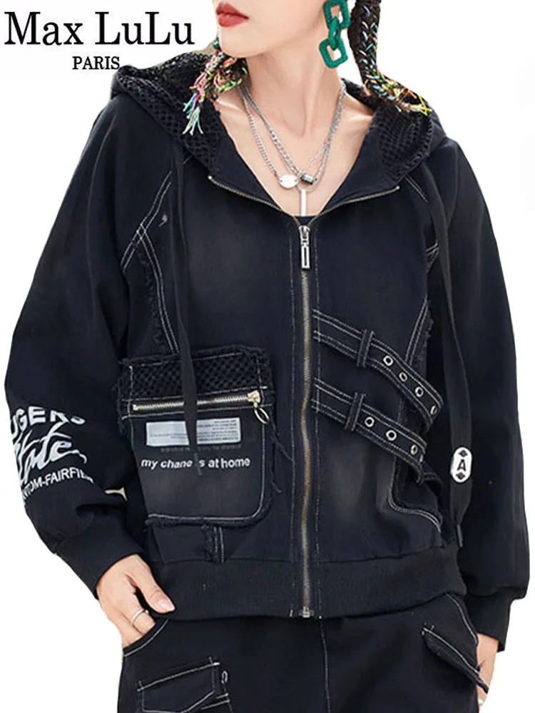 Max LuLu 2023 Women Korean Luxury Casual Hooded Vintage Black Denim Jackets Spring Ladies Fashion Classic Loose Coats Streetwear
Max LuLu 2023 Women Korean Luxury Casual Hooded Vintage Black Denim Jackets Spring Ladies Fashion Classic Loose Coats Streetwear