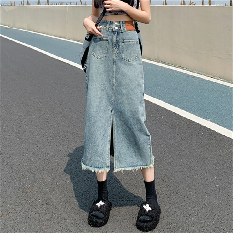 New 2023 Retro Split Denim Skirt Women's Clothing Spring Autumn Casual Loose High Waist Mid length A-line Wrap Slit Skirts AC677 
New 2023 Retro Split Denim Skirt Women's Clothing Spring Autumn Casual Loose High Waist Mid length A-line Wrap Slit Skirts AC677