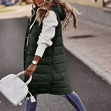 Long with Hood Outdoor Vest Down Womens Jacket Quilted Coat Sleeveless Jacket Winter Light Weight Sweaters