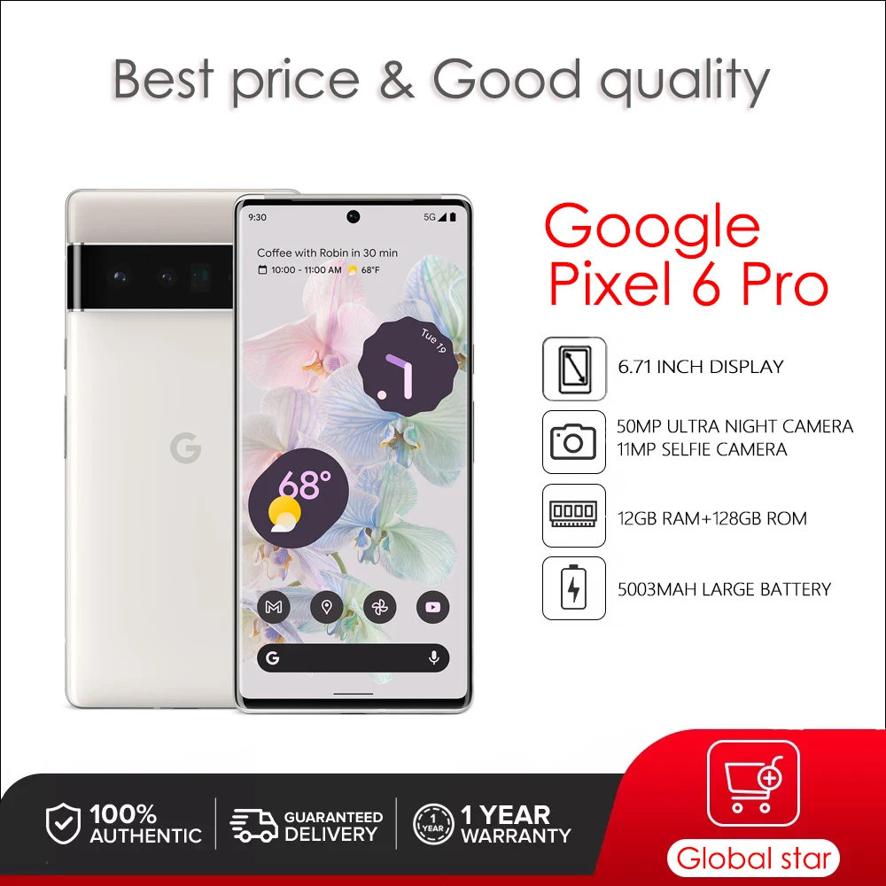 Original Unlocked Google Pixel 6 Pro 6.71" 12GB RAM 128GB ROM 5003mAh 50MP NFC Octa Core 5G LTE Smartphone Cell Phone
Original Unlocked Google Pixel 6 Pro 6.71" 12GB RAM 128GB ROM 5003mAh 50MP NFC Octa Core 5G LTE Smartphone Cell Phone