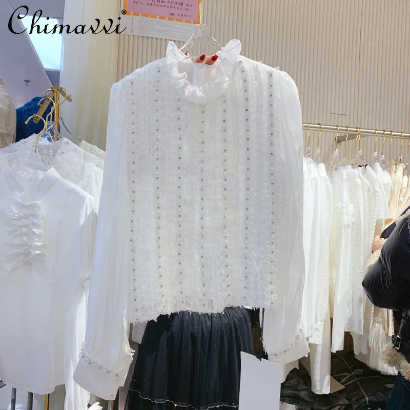 Spring New 2022 Korean Fashion Sweet Lace Stitching Rhinestone Shirt Stringy Selvedge Stand Collar Puff Sleeve White Blouse
Spring New 2022 Korean Fashion Sweet Lace Stitching Rhinestone Shirt Stringy Selvedge Stand Collar Puff Sleeve White Blouse