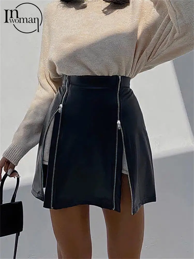 

Осенняя Сексуальная однотонная мини-юбка Inwoman из искусственной кожи, Клубная одежда для женщин 2022, короткая юбка с высокой талией, женская м...