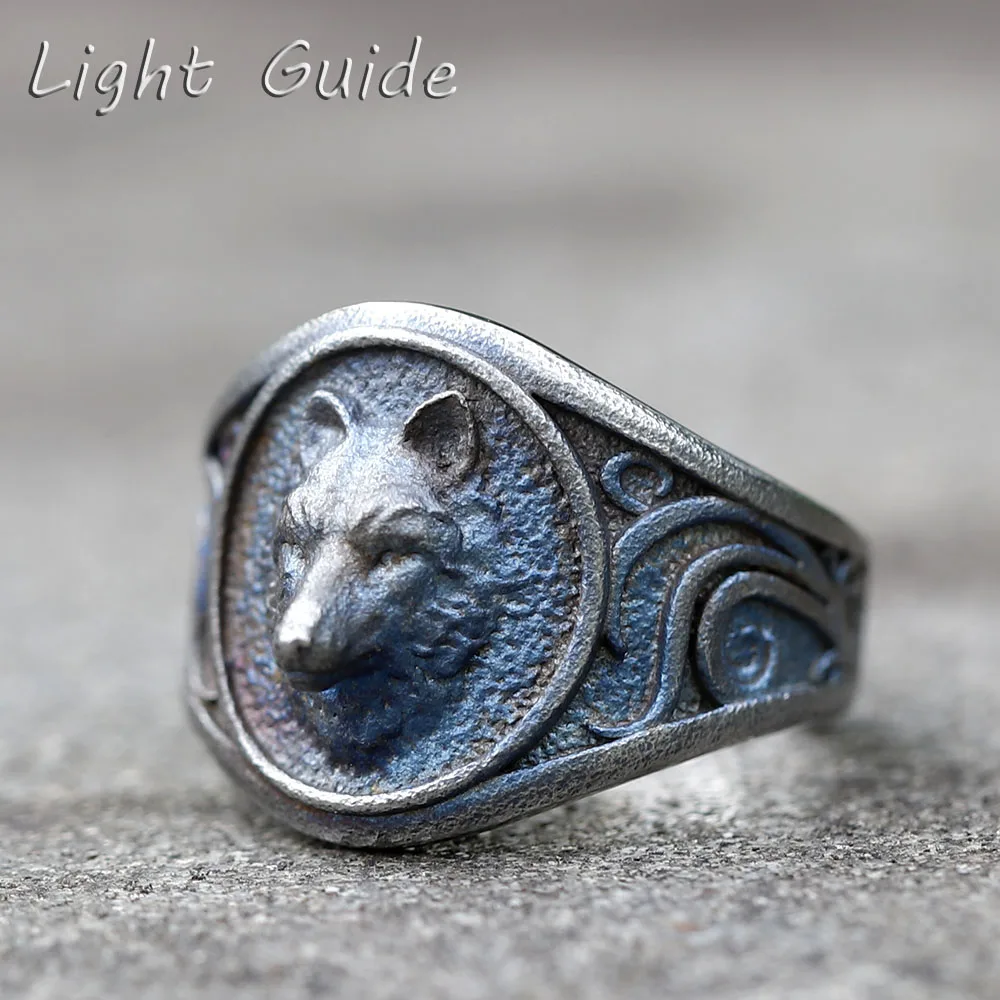 

2022 NEW Men's 316L stainless-steel rings Viking Craved Embossed Wolf Head RING for teens 3D Animal Jewelry Gift free shipping