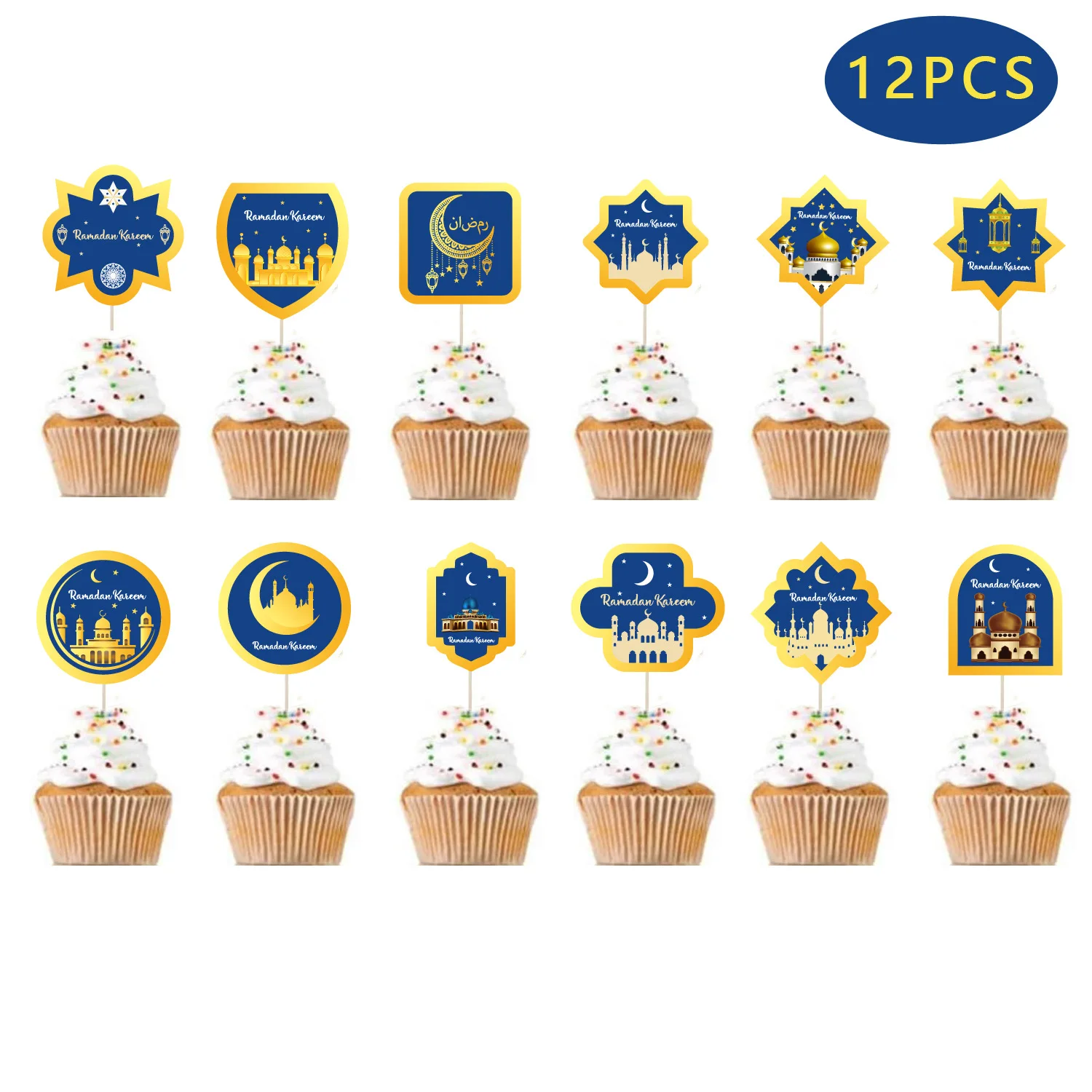 SURSURPIRSE 12PCS Eid Mubarak Cake Decoration Blue Gold Cake Topper Moon Star Castle Topper Ramadan Birthday Decoration Supplies
SURSURPIRSE 12PCS Eid Mubarak Cake Decoration Blue Gold Cake Topper Moon Star Castle Topper Ramadan Birthday Decoration Supplies