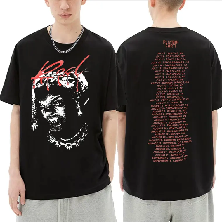 

Rap Playboi Carti New Album Whole Lotta Red Double Sided Graphic Print Tshirt Mens Hip Hop T Shirt Men Women Oversized T-shirts
