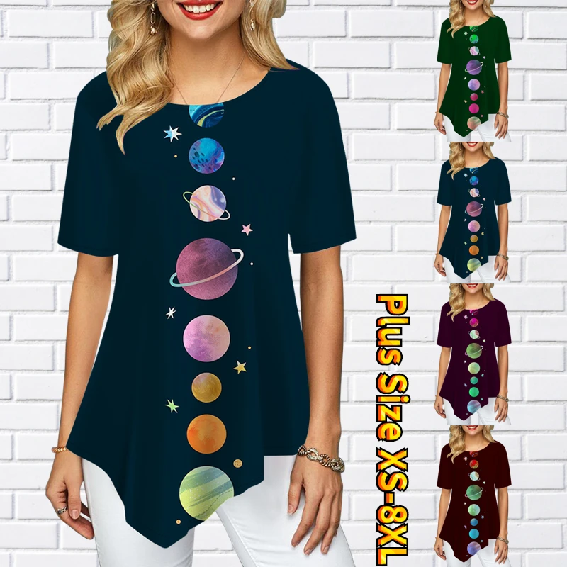 2022 Summer Women's Basic Short Sleeve Women's Fashion Ordinary Tops Round Collar Irregular Hem T Shirt Printed Pullover Tee
2022 Summer Women's Basic Short Sleeve Women's Fashion Ordinary Tops Round Collar Irregular Hem T Shirt Printed Pullover Tee