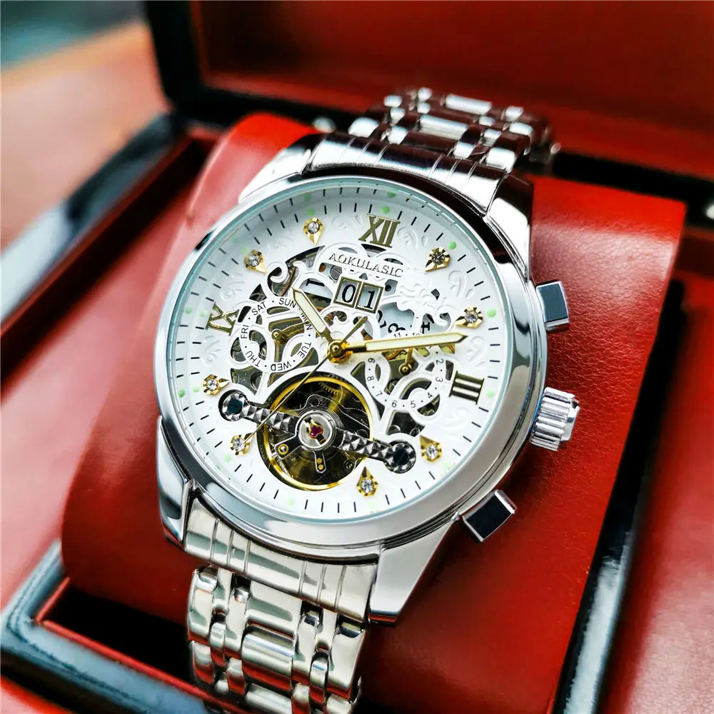 Automatic Mechanical Watch Men's Luminous Waterproof Three Calendar Big Tourbillon Hollow Butterfly Buckle Moon Phase Business
Automatic Mechanical Watch Men's Luminous Waterproof Three Calendar Big Tourbillon Hollow Butterfly Buckle Moon Phase Business