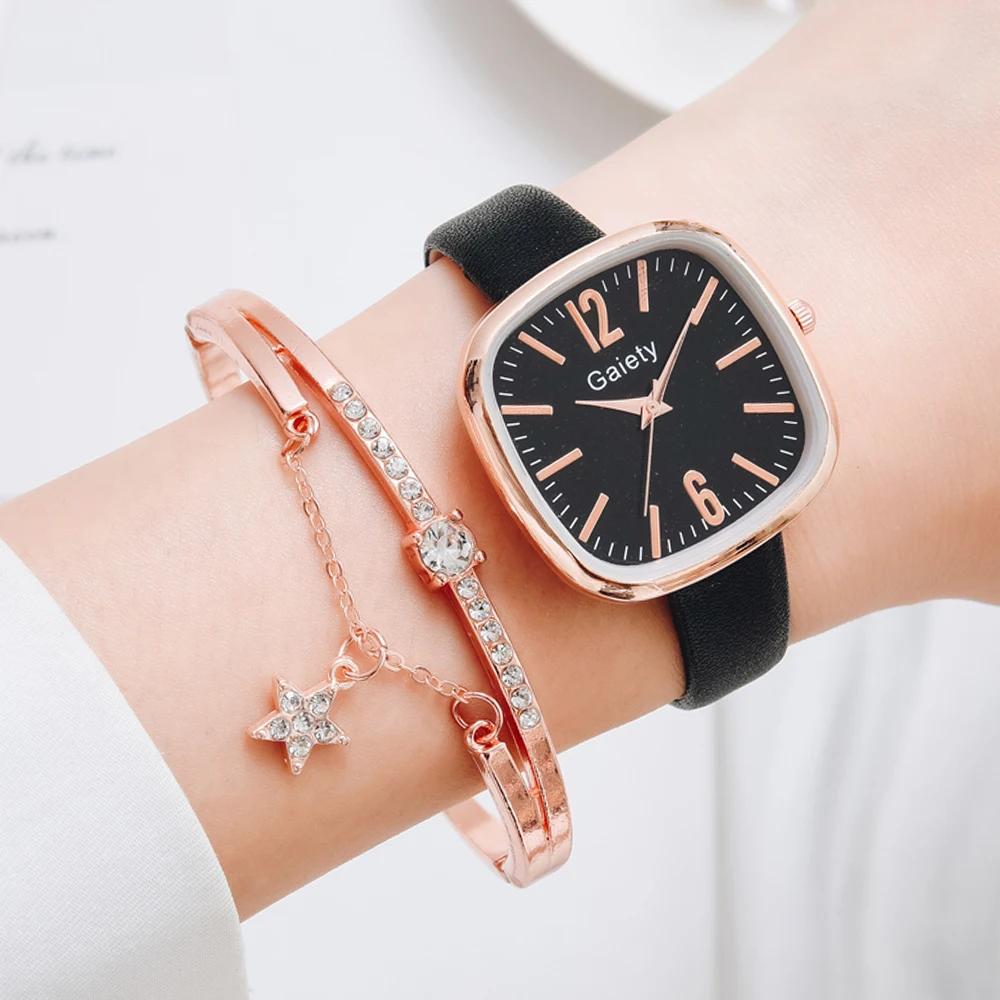 

Gaiety Brand Elegant Fashion Square Women Watches PU Leather Wristwatches Clock Ladies Quartz Watch Bracelet Set reloj mujer