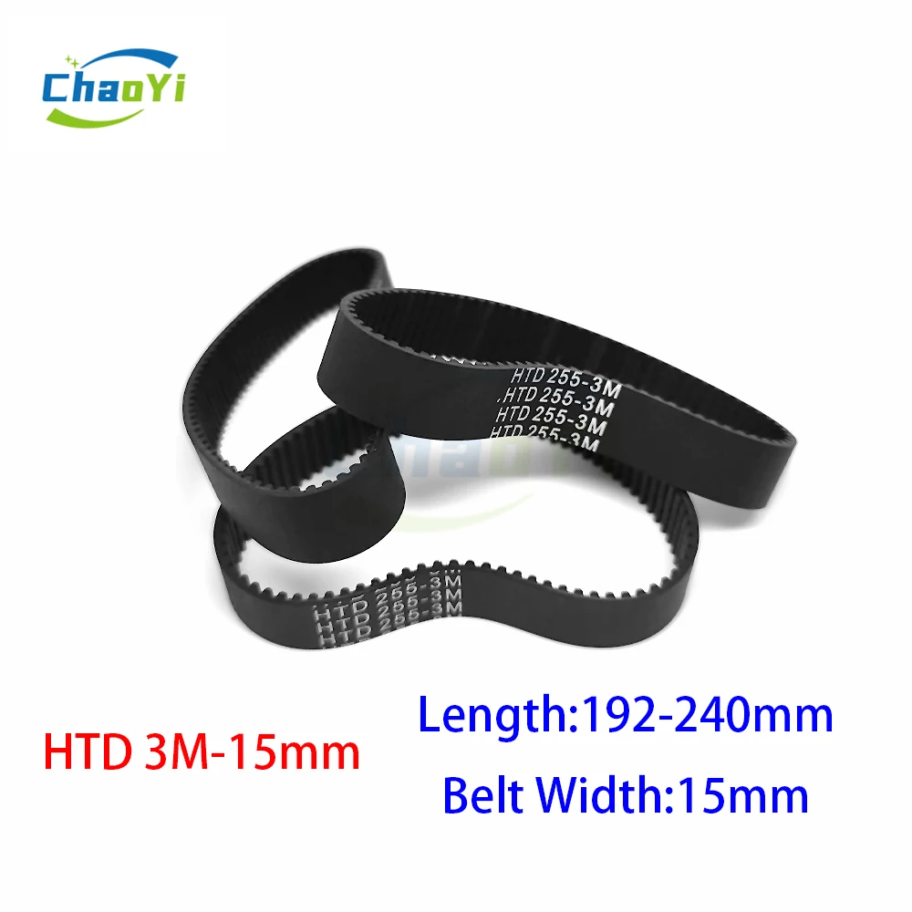 

HTD 3M Closed Loop Rubber Timing Belt Pitch Length 192 195 198 201 204 207 210 213 225 228 240mm Width 15mm 3M-201 3M-225 3M-228