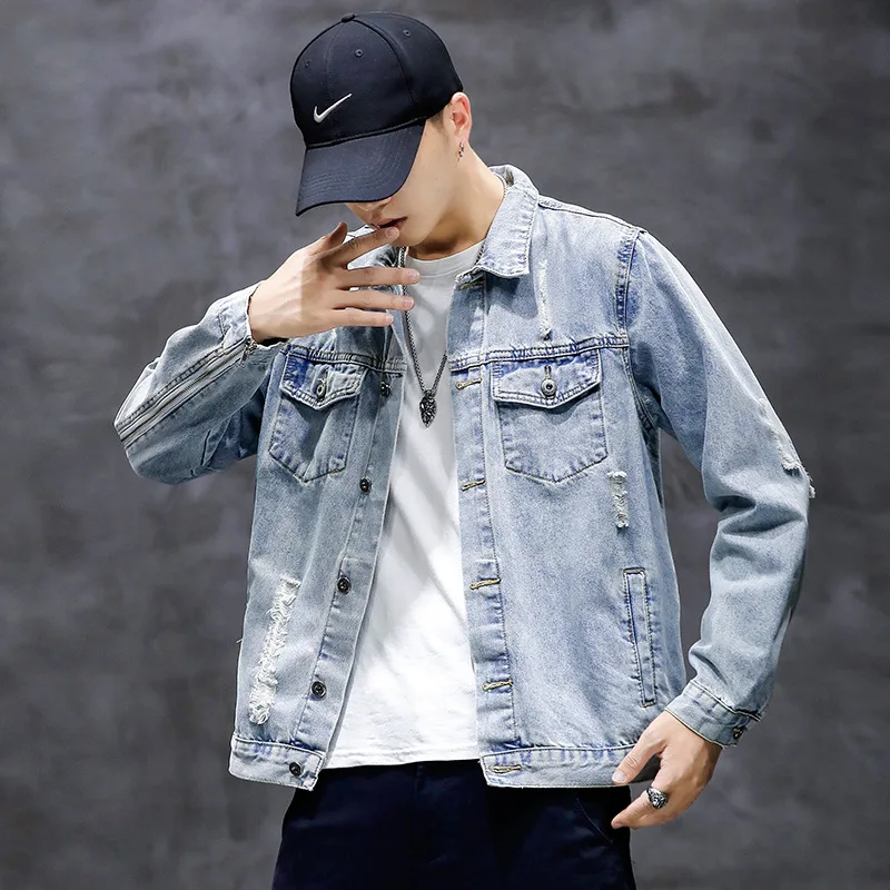 Men Denim Jacket Spring Holes Zipper Cardigan Denim Jacket Men Long Sleeve Single-Breasted Turn-down Collar Pocket Splicing Coat
Men Denim Jacket Spring Holes Zipper Cardigan Denim Jacket Men Long Sleeve Single-Breasted Turn-down Collar Pocket Splicing Coat