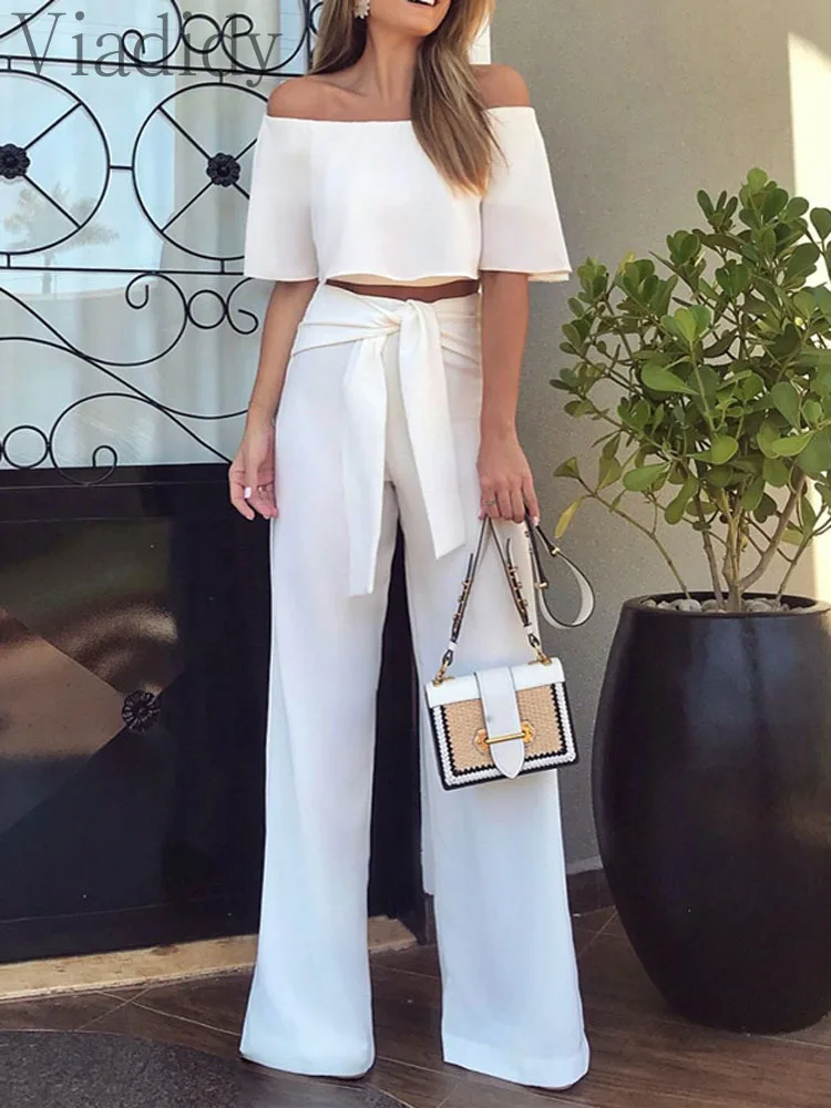 Women Elegant Off Shoulder Half Sleeve Top And High Waist Tied Straight Pants 2 Piece Set
Women Elegant Off Shoulder Half Sleeve Top And High Waist Tied Straight Pants 2 Piece Set