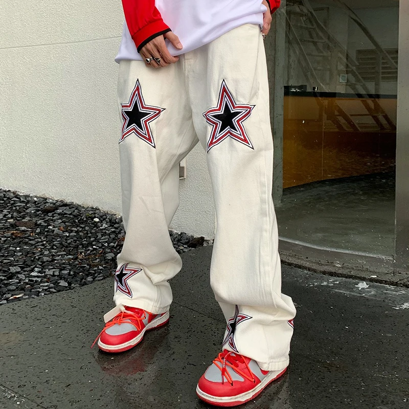 Harajuku Five Stars Embroidery Spliced White Black Men's Jeans Pants High Street Pockets Retro Loose Casual Denim Trousers
Harajuku Five Stars Embroidery Spliced White Black Men's Jeans Pants High Street Pockets Retro Loose Casual Denim Trousers