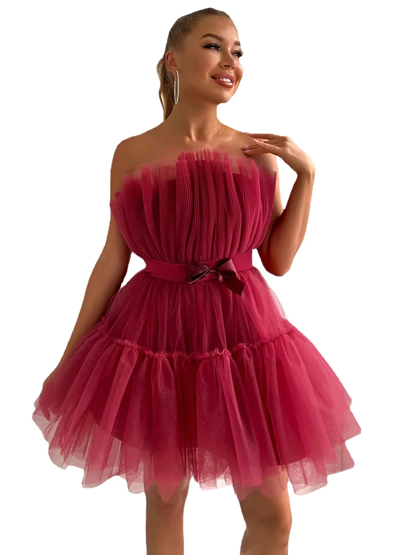 Summer bridesmaid mesh formal dress 2022 Women elegant sexy off shoulder strapless hem ruffle ball gown mini dress pink/red
Summer bridesmaid mesh formal dress 2022 Women elegant sexy off shoulder strapless hem ruffle ball gown mini dress pink/red