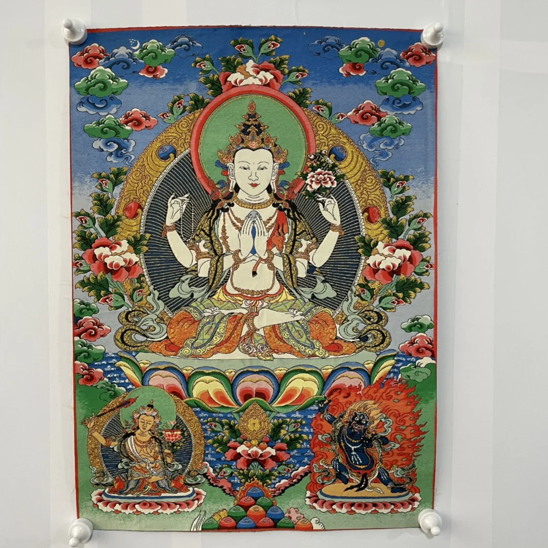 28" Thangka embroidery Tibetan Buddhism silk brocade high definition Four-armed Guanyin lotus platform hanging screen
28" Thangka embroidery Tibetan Buddhism silk brocade high definition Four-armed Guanyin lotus platform hanging screen