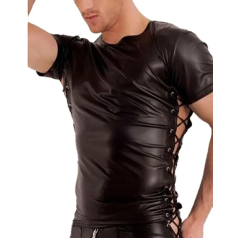 Men's Faux Leather Patchwork MeshShort Sleeve T Shirts PU Leather Fitness Tops Latex T-shirt Gay Stage Tee Sexy Party Clubwear
Men's Faux Leather Patchwork MeshShort Sleeve T Shirts PU Leather Fitness Tops Latex T-shirt Gay Stage Tee Sexy Party Clubwear