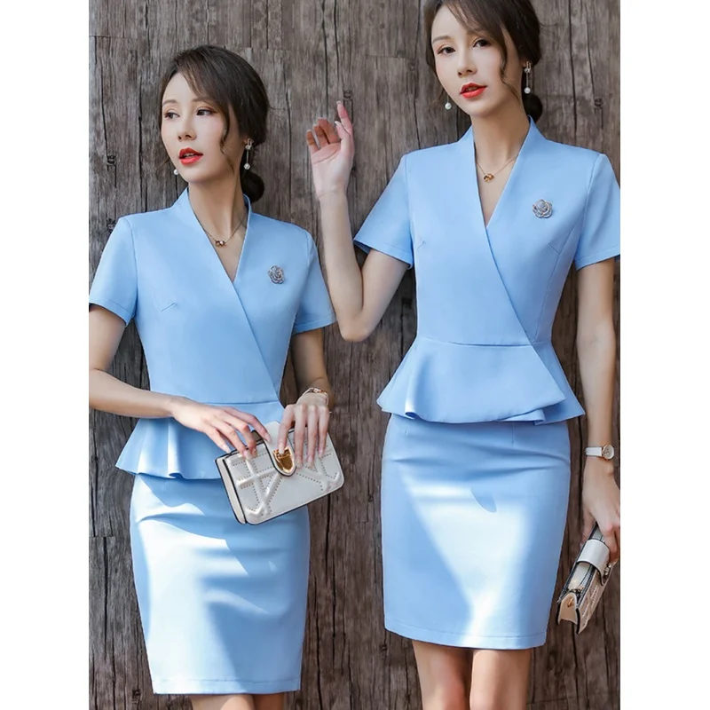 Business Wear Women's Suit Skirt Summer Socialite Short Sleeve Fashion Temperament Front Desk Jewelry Shop Beautician Work Cloth
Business Wear Women's Suit Skirt Summer Socialite Short Sleeve Fashion Temperament Front Desk Jewelry Shop Beautician Work Cloth