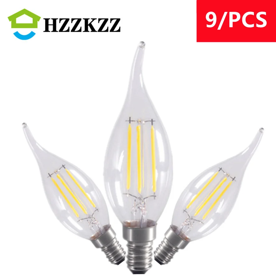 

9/PCS LED Bulb E14 E27 2W/4W/6W Dimmable Edison Retro Filament Candle Light AC220V C35 Warm/Cold White 360 Degree Energy Saving