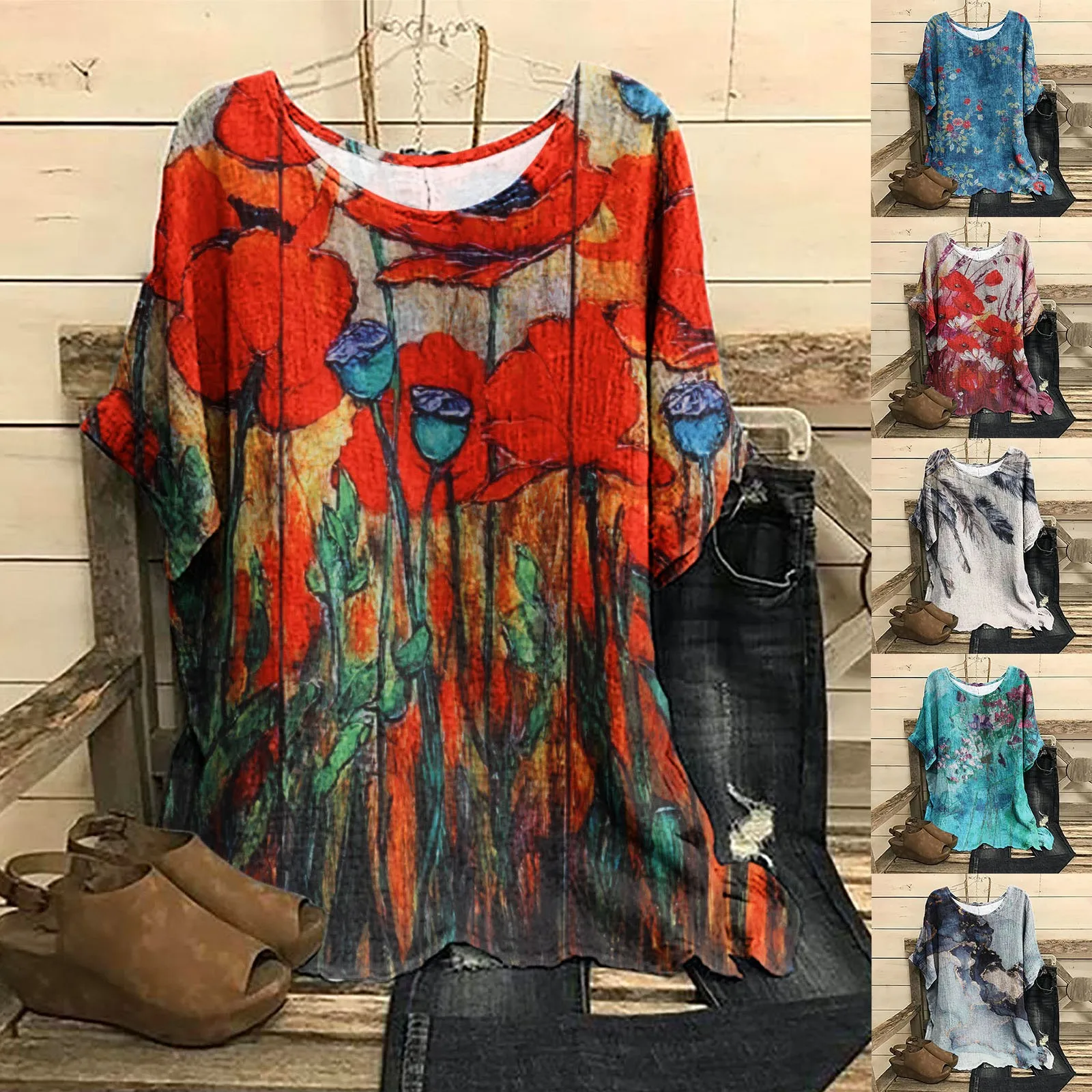 Fashion Women's Summer Round Neck T-shirts Casual Loose Floral Printed Flower T Shirt Tie Dye Tops Short Sleeve Tops
Fashion Women's Summer Round Neck T-shirts Casual Loose Floral Printed Flower T Shirt Tie Dye Tops Short Sleeve Tops