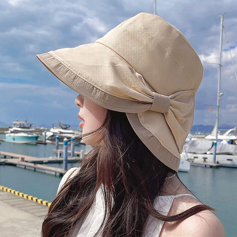

Шляпа Женская Солнцезащитная с широкими полями, модная пляжная Панама с бантом, с защитой от ультрафиолета, для отдыха на открытом воздухе, рыбалки, летняя