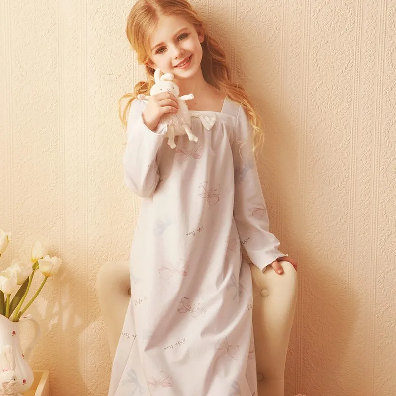 cotton short pajama sets 2019 Spring Children's Girls Lolita Dress Princess Sleepshirts Vintage Nightgowns Baby Nightdress Kids Sleepwear Pajamas Gown elegant pajama sets