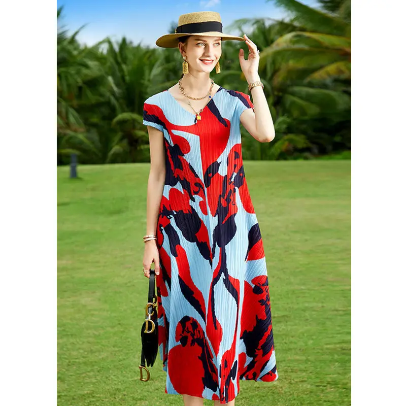 European and American fashion pleated dress female 2022 summer foreign gas strap waist slimming short sleeve long model skirt
European and American fashion pleated dress female 2022 summer foreign gas strap waist slimming short sleeve long model skirt