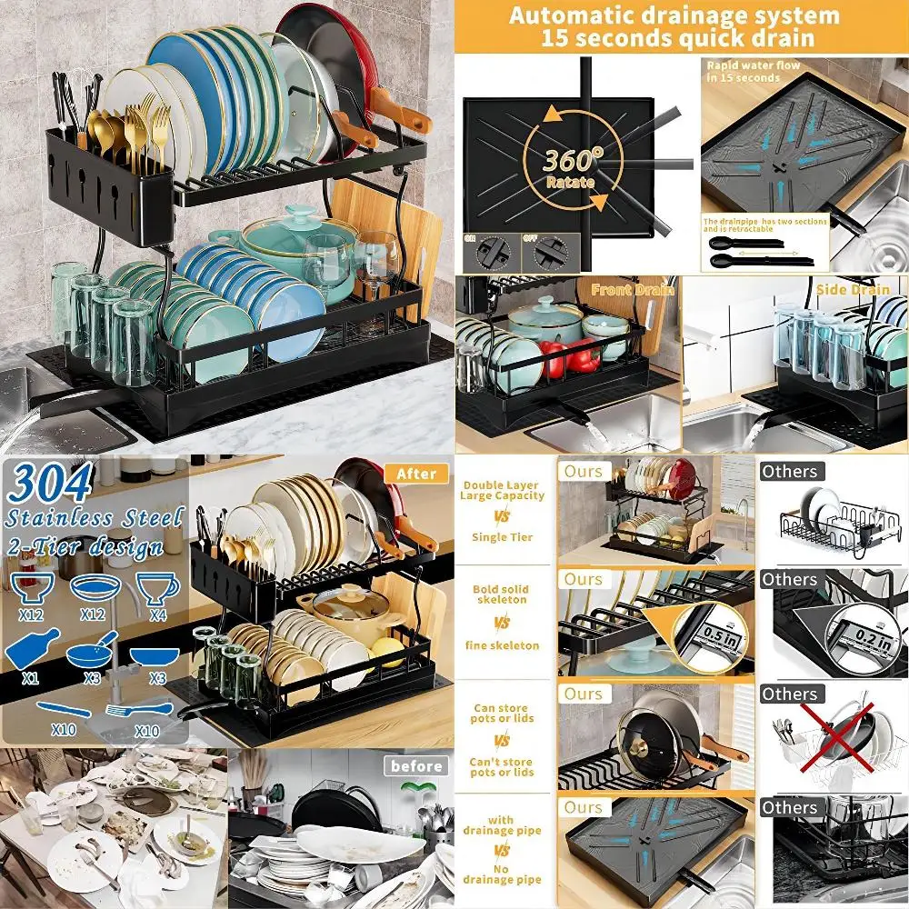 Enormous 2 Tier Dish Drying Rack for Kitchen Counter, Detachable Stainless Steel Large Dish Dryer with Drainboard for Kitchen Di
Enormous 2 Tier Dish Drying Rack for Kitchen Counter, Detachable Stainless Steel Large Dish Dryer with Drainboard for Kitchen Di