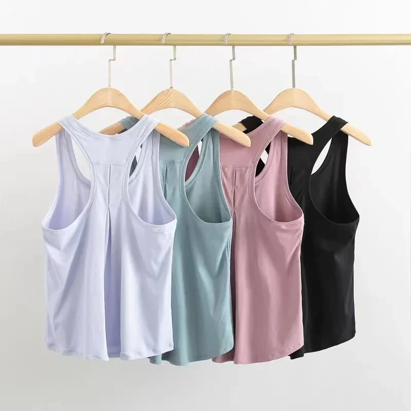 

Lulu Women Loose Fit Gym Crop Tank Women Sports Sleeveless Vest Solid Quick Dry Tank Running Exercise Ftness Workout Tops