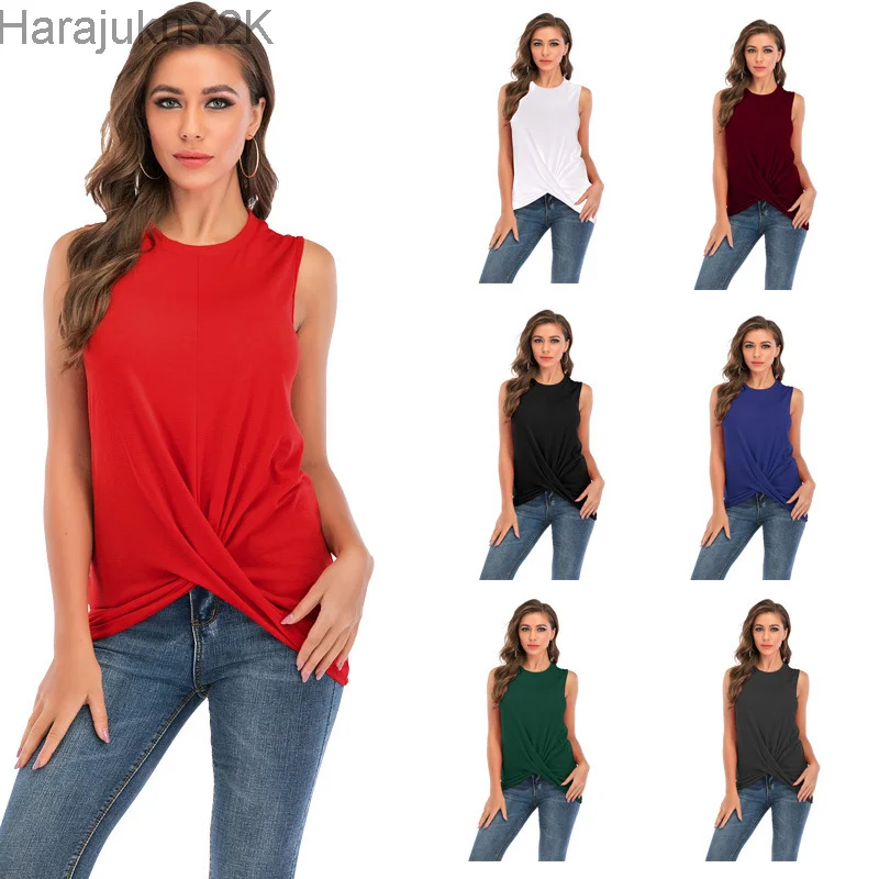 Women Summer Sleeveless O-neck Tops Solid Colour Black Red Y2k T-shirt Casual Tank Tops Loose Twisted Cutton Ladies T-shirts
Women Summer Sleeveless O-neck Tops Solid Colour Black Red Y2k T-shirt Casual Tank Tops Loose Twisted Cutton Ladies T-shirts
