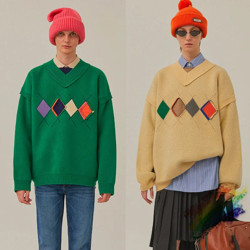 Loose British College style Ader Error Sweater Men Women 1:1 Top Quality V-neck plaid Adererror Sweatshirts Knit
Loose British College style Ader Error Sweater Men Women 1:1 Top Quality V-neck plaid Adererror Sweatshirts Knit