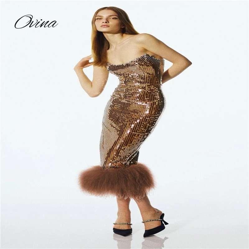 Sexy Backless Women's Party Dress Feather Design Strapless Glittering Sequins Tight Chic Dress 2022 New
Sexy Backless Women's Party Dress Feather Design Strapless Glittering Sequins Tight Chic Dress 2022 New