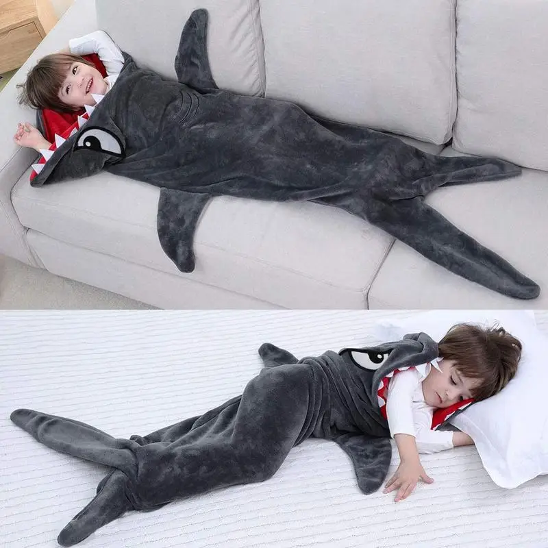 

Cartoon Blanket Shark Sleeping Bag Flannel Shark Wearable Blanket Office Nap Soft Fabric Mermaid Shawl Blanket Children Adults