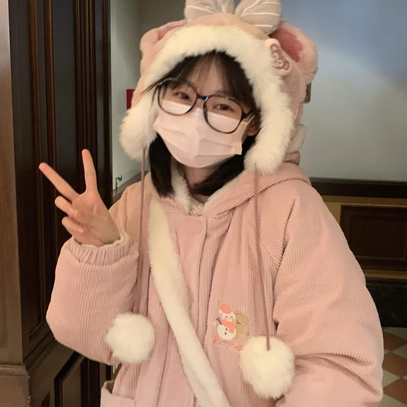 2022 New Winter Cotton Jacket Women's Corduroy Jacket 2022 New Thick Cute Embroidery Bear Snowman with Ears Hooded Cotton Jacket
2022 New Winter Cotton Jacket Women's Corduroy Jacket 2022 New Thick Cute Embroidery Bear Snowman with Ears Hooded Cotton Jacket