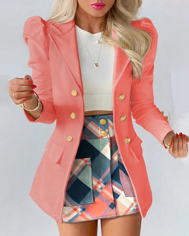 Summer Women Two Pieces Puff Sleeve Buttoned Blazer Coat & Skirt Sets 2022 Femme Pocket Design Suit traf Office Lady Overalls
Summer Women Two Pieces Puff Sleeve Buttoned Blazer Coat & Skirt Sets 2022 Femme Pocket Design Suit traf Office Lady Overalls