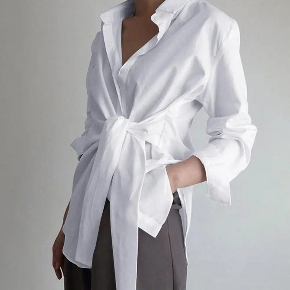 Женская рубашка 2022 универсальная непристегивающаяся Повседневная рубашка с длинным рукавом и отложным воротником с оборками и поясом для ... 
Женская рубашка 2022 универсальная непристегивающаяся Повседневная рубашка с длинным рукавом и отложным воротником с оборками и поясом для ...