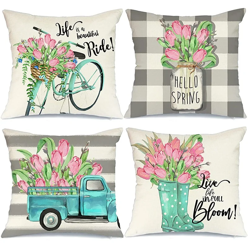 Spring Pillow Covers 18X18 Set Of 4 Buffalo Plaid Farmhouse Throw Pillows Spring Decorations Cushion Cases For Couch
Spring Pillow Covers 18X18 Set Of 4 Buffalo Plaid Farmhouse Throw Pillows Spring Decorations Cushion Cases For Couch