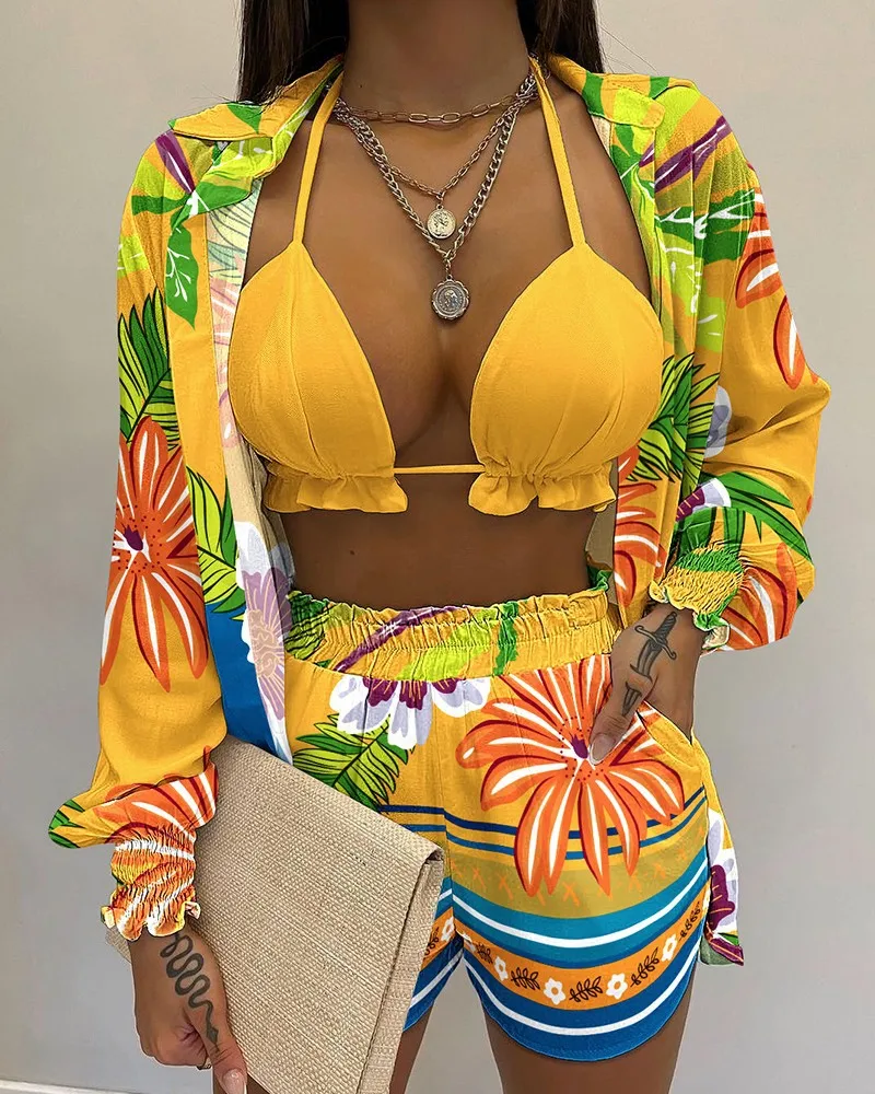Summer 3 Piece Set Outfits Women Fashion Sexy Beach Style Printed Suspender Shirt Shorts Pant Suit Three Piece Set Women
Summer 3 Piece Set Outfits Women Fashion Sexy Beach Style Printed Suspender Shirt Shorts Pant Suit Three Piece Set Women