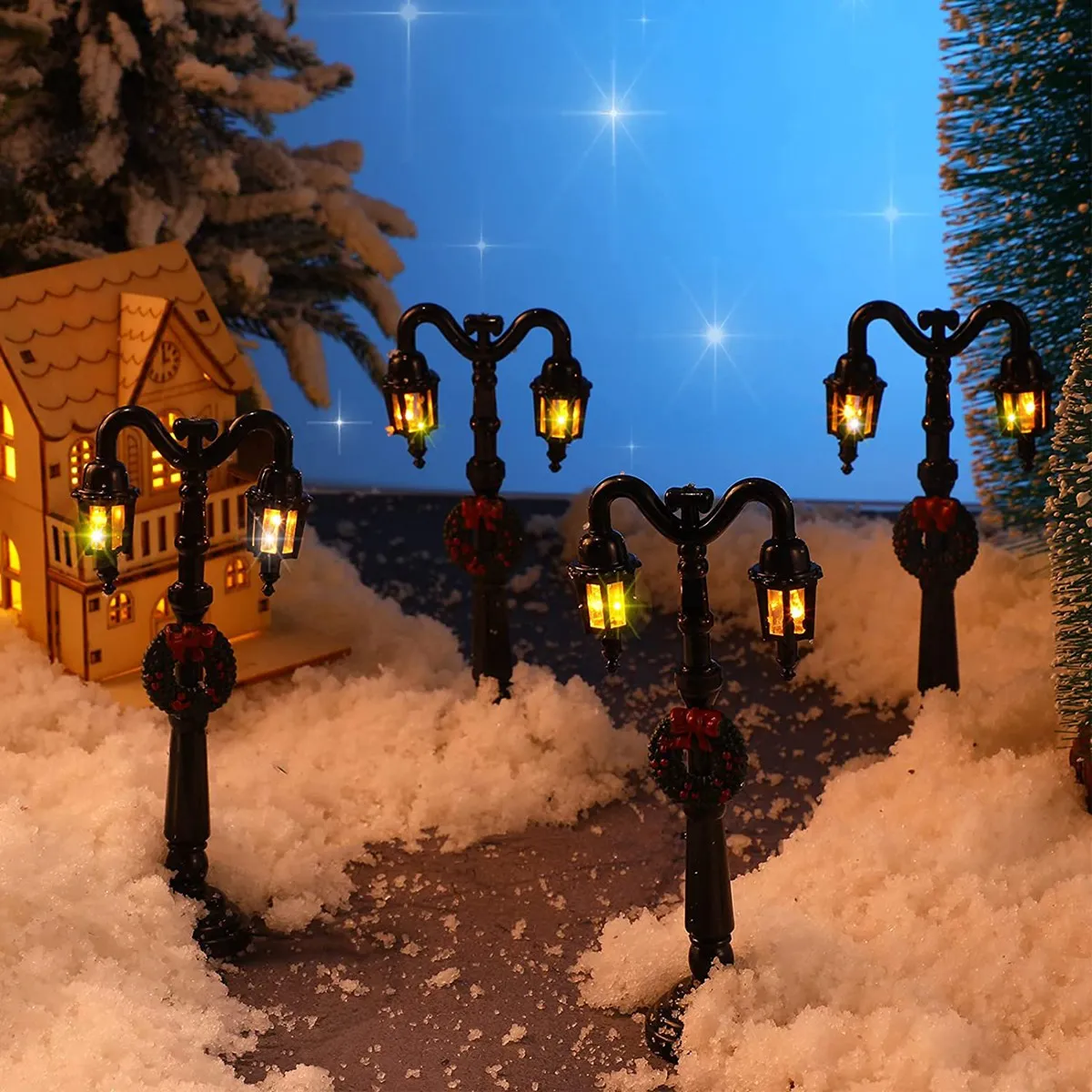 

8 шт., Новогодняя лампа, Сказочная лампа, поезда, фонарь, миниатюрная уличная лампа, декоративные уличные фонари, кукольный домик