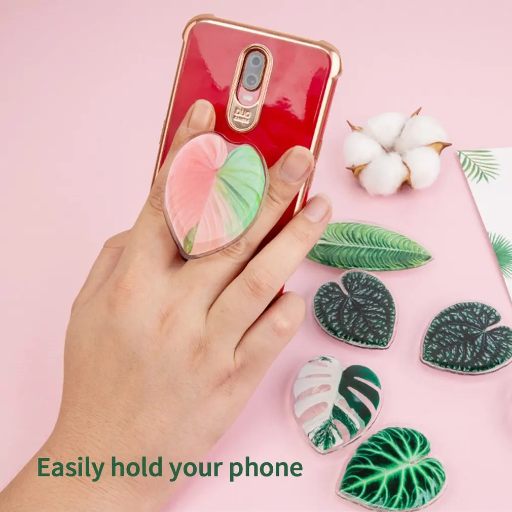 

Phone Holder Cute Green Plants Leaves Universal Griptok For Smartphone Grip Tok Folding Finger Stand Socket Cellphone Bracket