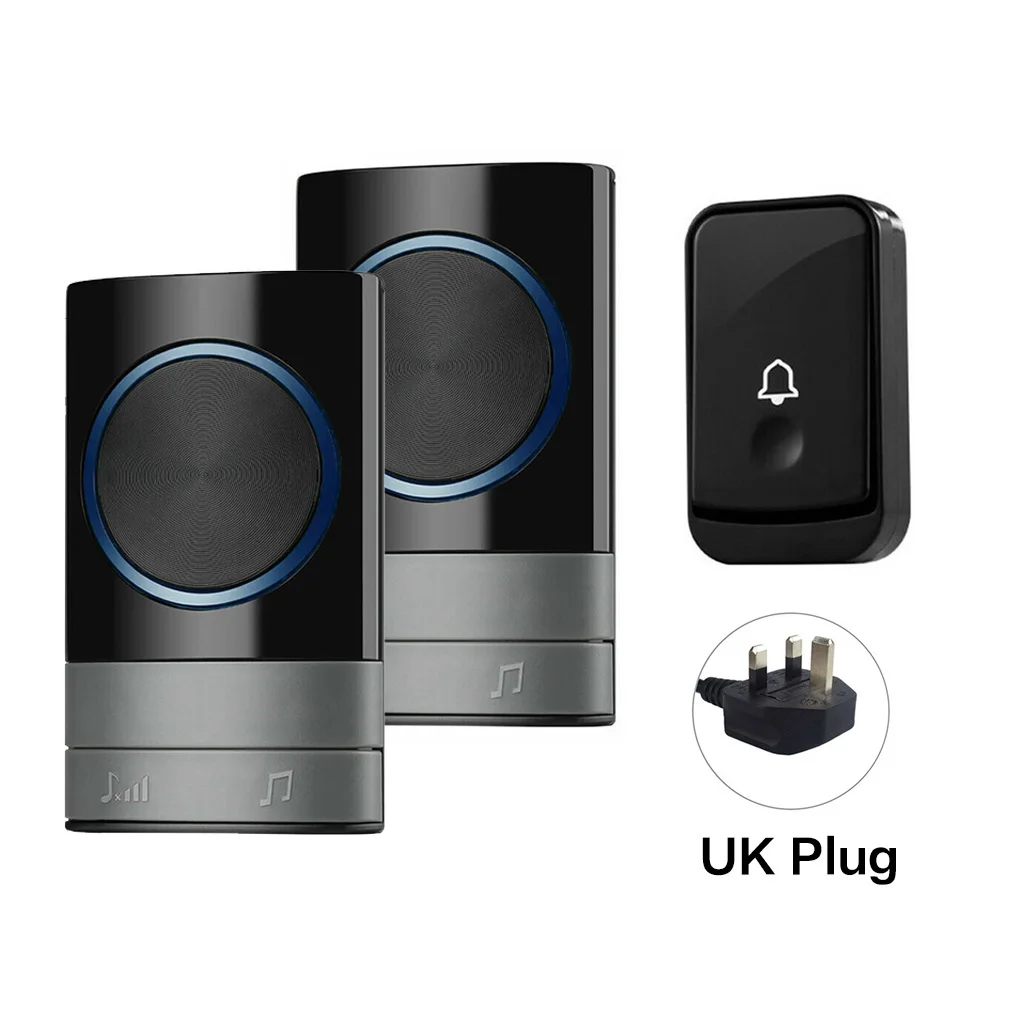 

Wireless Door Chime with LED Flash Waterproof Doorbell Adjustable Volume Chime UK Plug 2 Plug-in Receivers