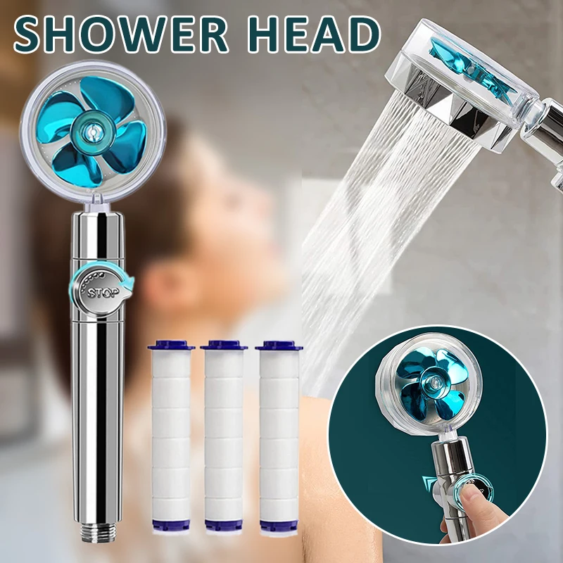 

1 Set High Pressure 360 Propeller Spinning Hydro Jet Handheld Shower Head Turbo Rotating Fan with Filter Bathroom Accessories