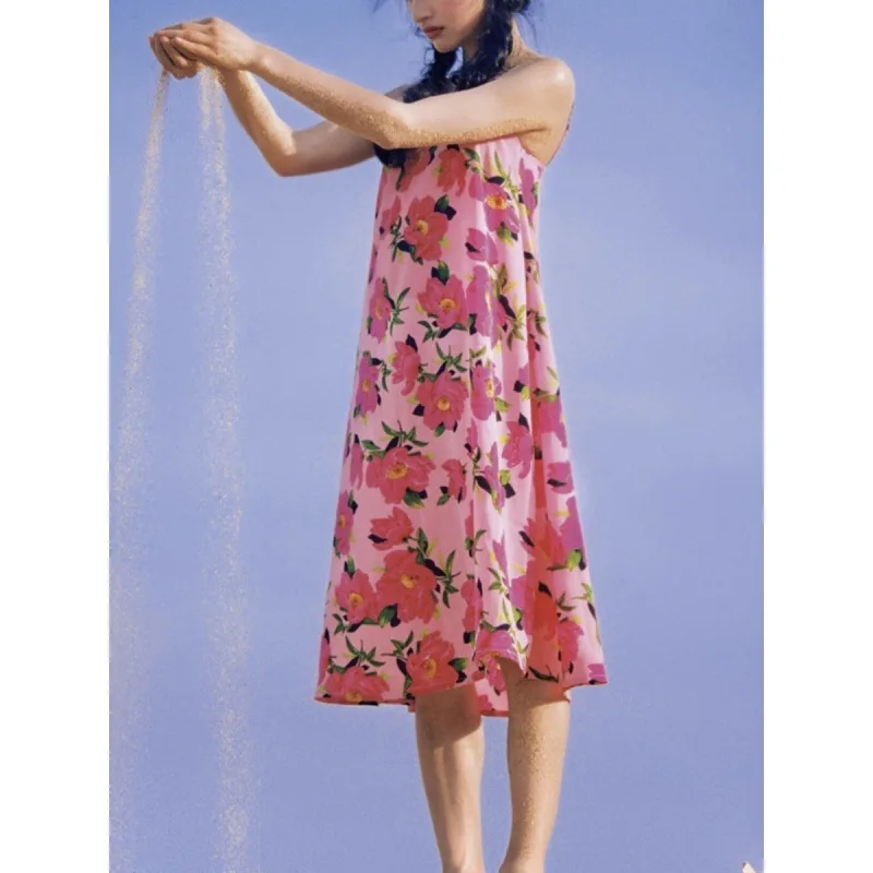 Женское розовое Цветочное платье средней длины с принтом 2023 
Женское розовое Цветочное платье средней длины с принтом 2023