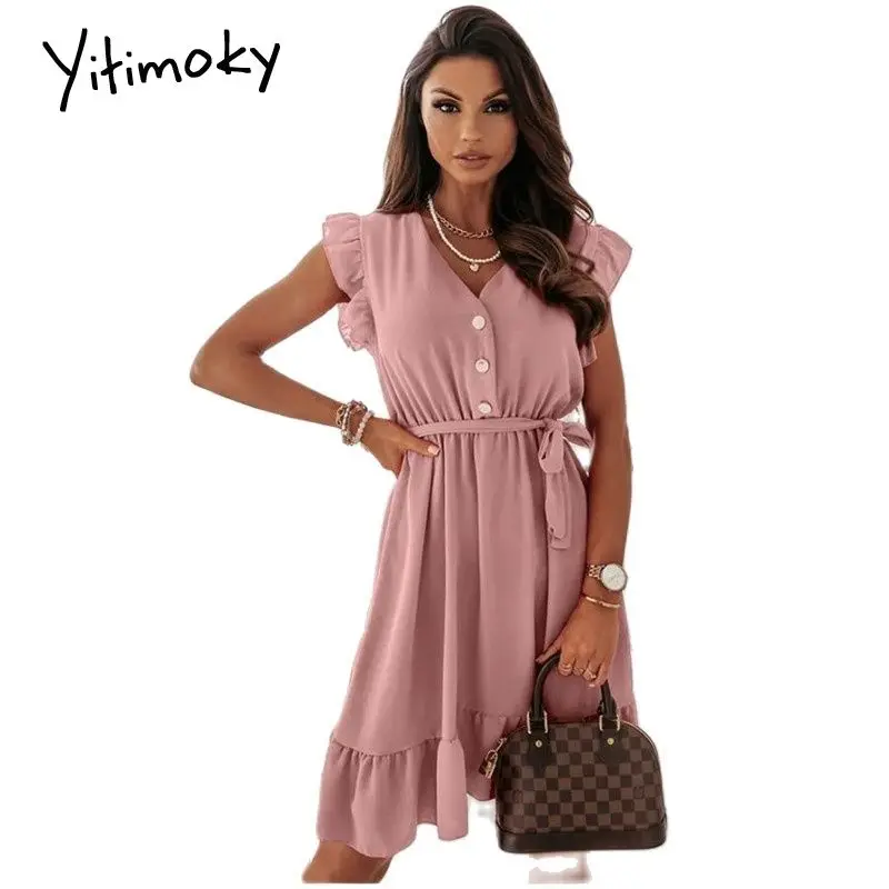 Yitimoky Solid Color Women Summer Dress Ruffled Sexy V-neck Dress Button Lace Dress Casual Women Summer Clothes Drop Shipping
Yitimoky Solid Color Women Summer Dress Ruffled Sexy V-neck Dress Button Lace Dress Casual Women Summer Clothes Drop Shipping