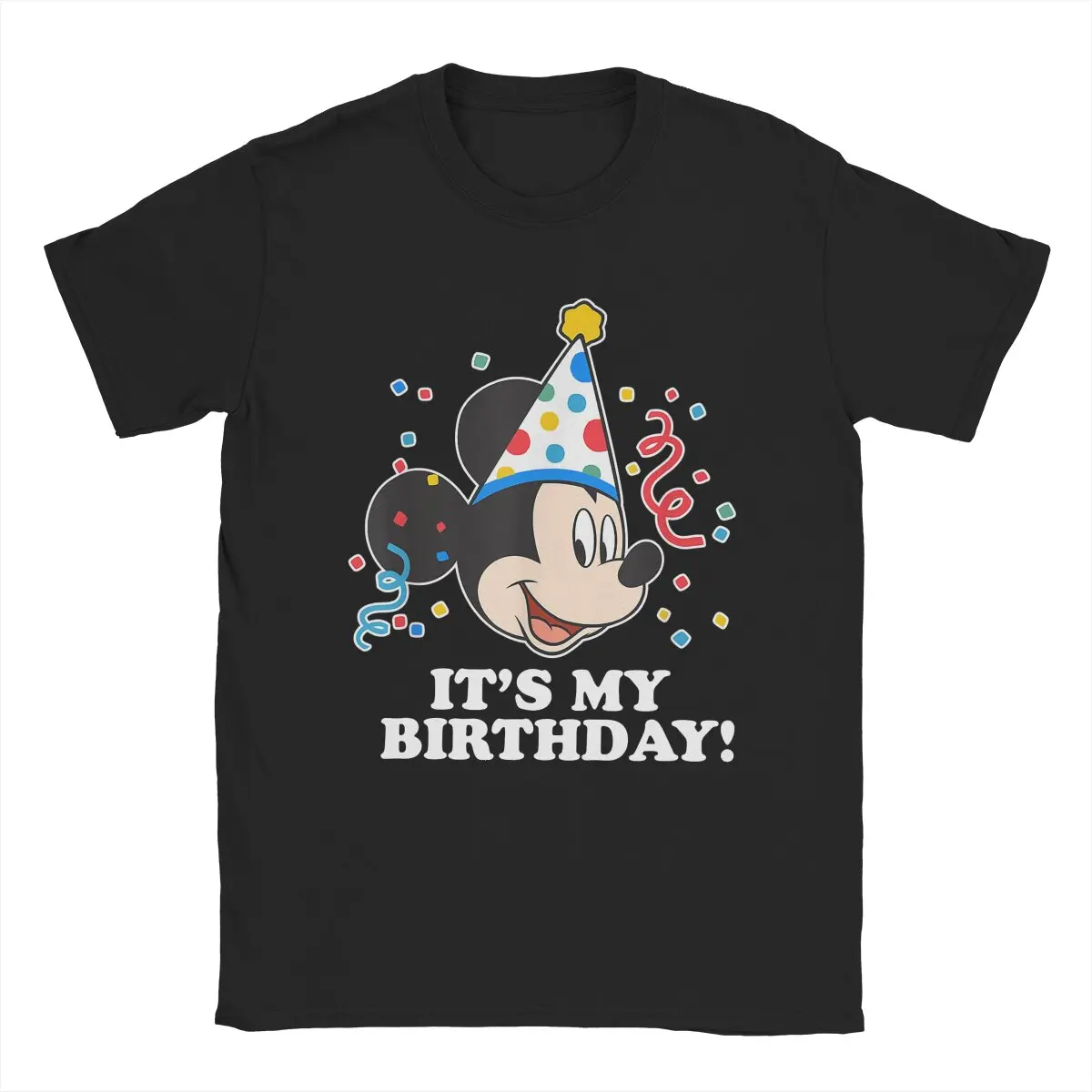 

Disney Mickey Mouse T-Shirt for Men Crewneck Cotton T Shirts Its My Birthday Short Sleeve Tee Gift Idea Tops