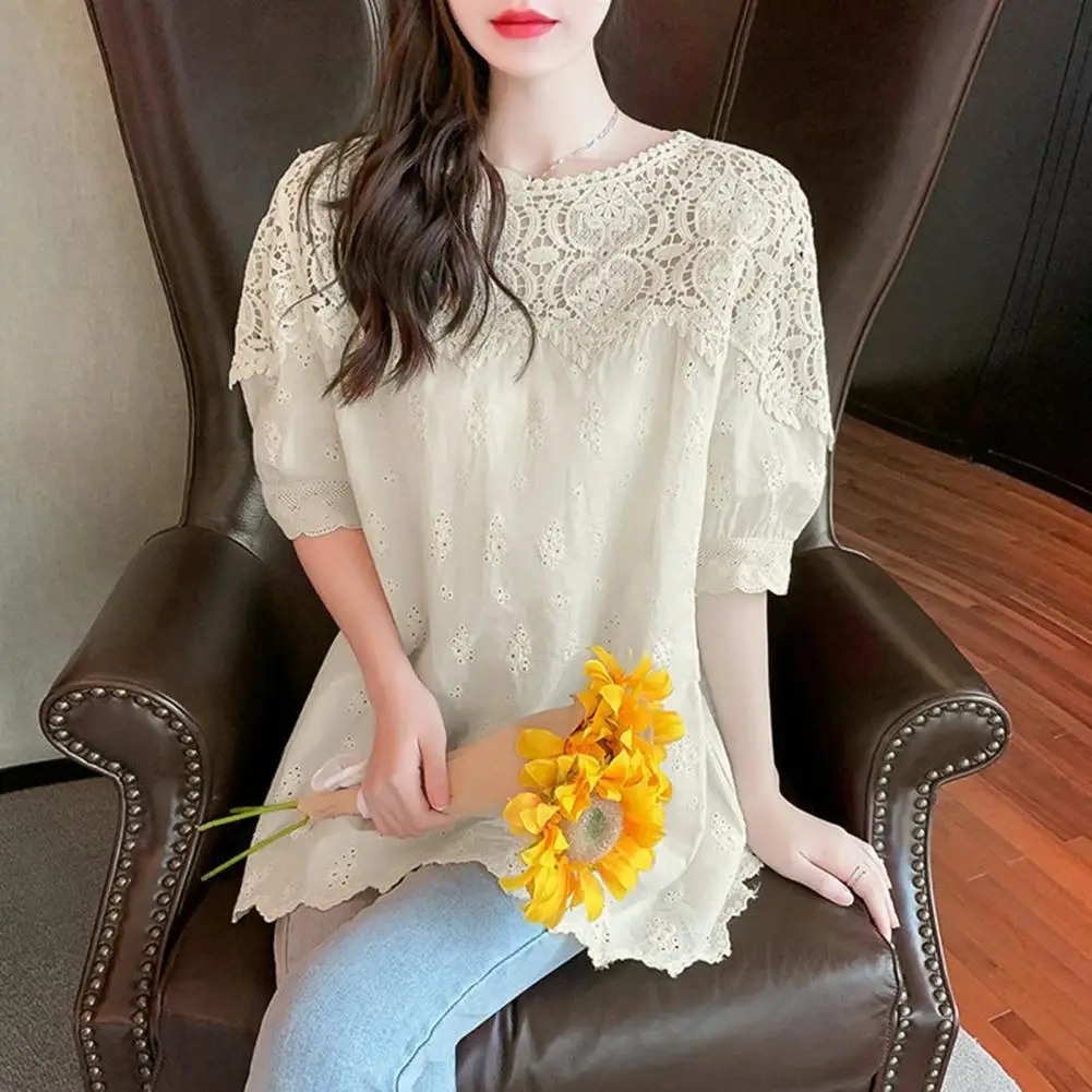 Women Solid Color Top Stylish Embroidered Women's T-shirt Breathable Soft Fashionable Hollow Out Short Sleeve Blouse with Flower
Women Solid Color Top Stylish Embroidered Women's T-shirt Breathable Soft Fashionable Hollow Out Short Sleeve Blouse with Flower