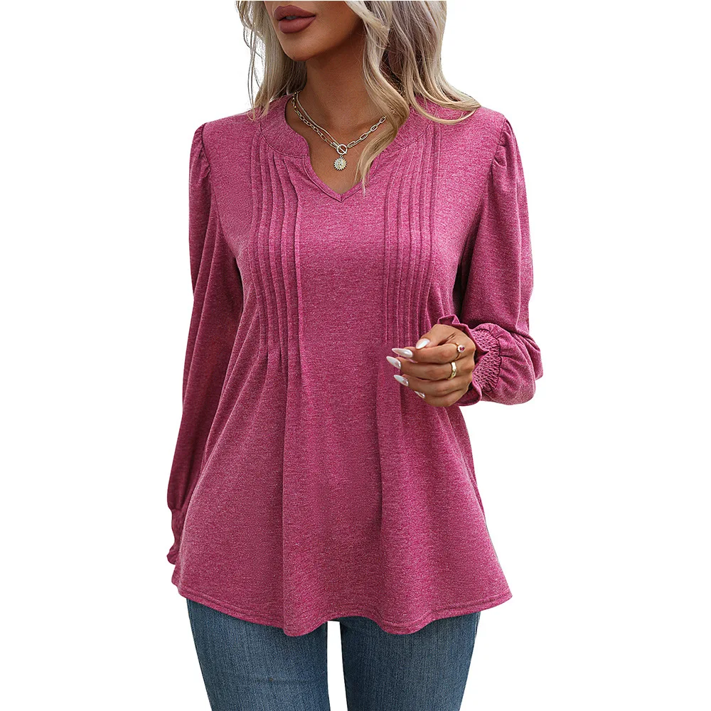 2023 Autumn New Loose Women's T Shirts Solid Color Casual Tops Fashion Elegant Bubble Sleeve V-neck Long Sleeve T-shirt
2023 Autumn New Loose Women's T Shirts Solid Color Casual Tops Fashion Elegant Bubble Sleeve V-neck Long Sleeve T-shirt